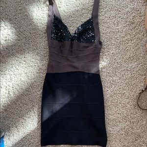 Hervé Leger Black Sequin Bandage Cocktail Dress